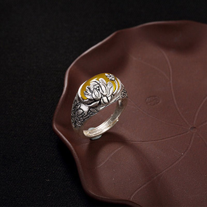 Nimara Ritual Citrine Lotus Blessing Protection Adjustable Ring