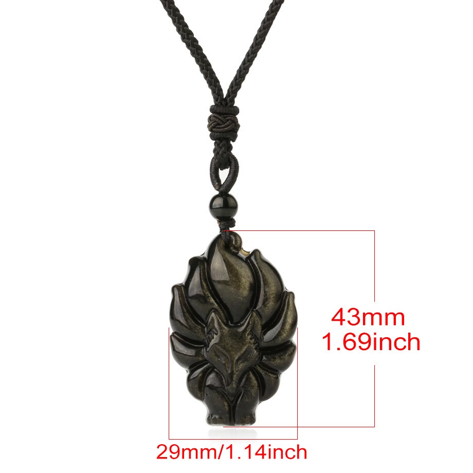 Nimara Ritual Natural Fluorite Gold Sheen Obsidian Fox Pendant Protection Necklace