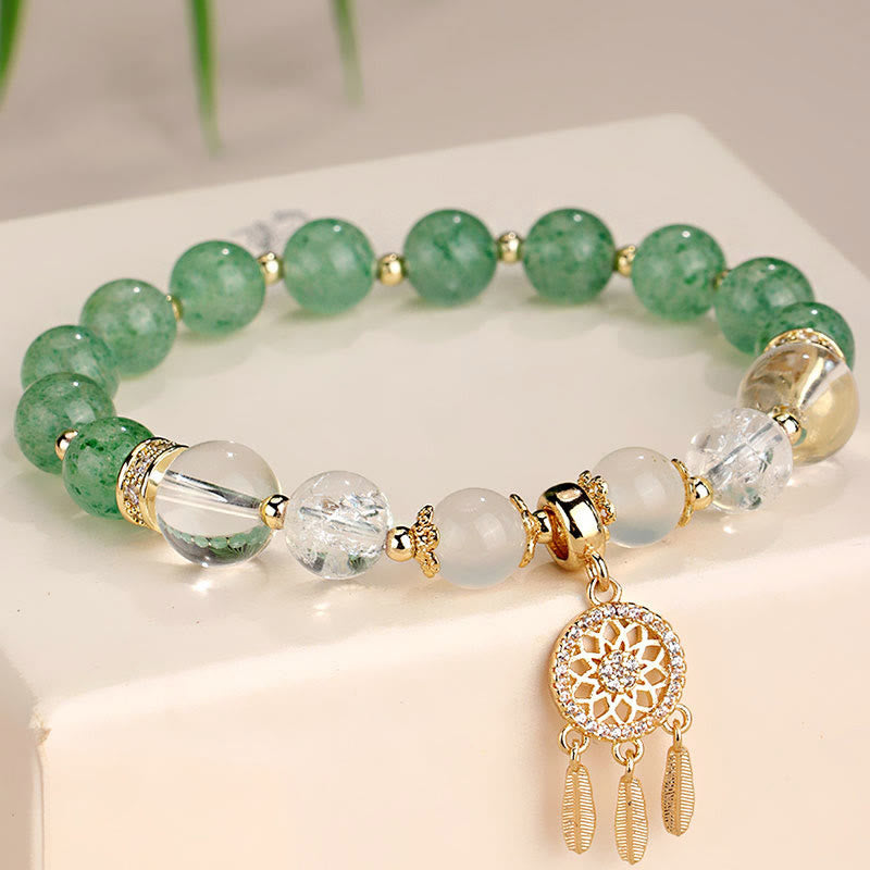 Nimara Ritual Green Strawberry Quartz Amethyst Crystal Dreamcatcher Healing Bracelet