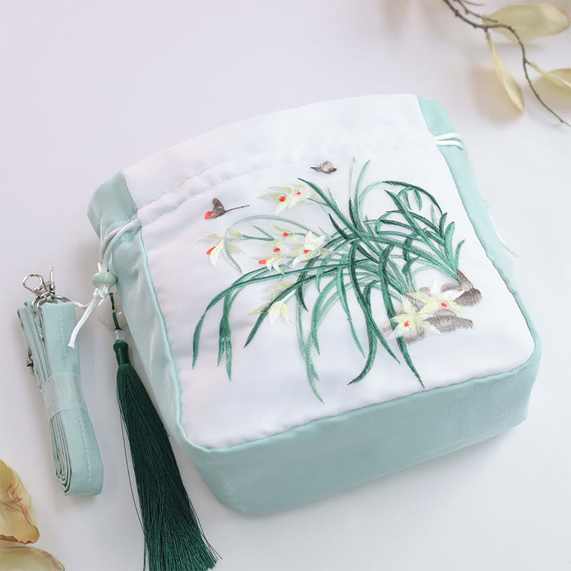 Nimara Ritual Suzhou Embroidery Rabbit Lotus Epiphyllum Peony Magnolia Silk Tote Crossbody Bag Shoulder Bag Handbag