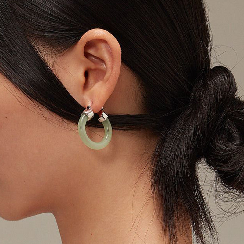 Nimara Ritual Round Jade White Jade Prosperity Earrings