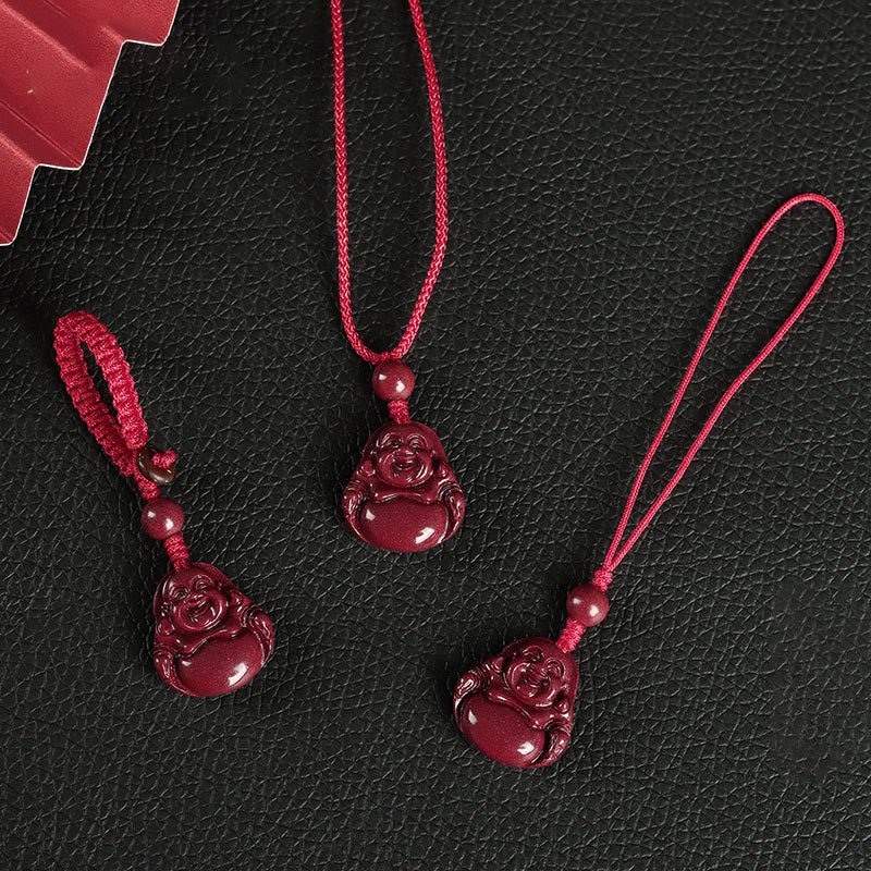 Nimara Ritual Laughing Buddha Cinnabar Blessing Necklace Pendant Phone Hanging Decoration Key Chain