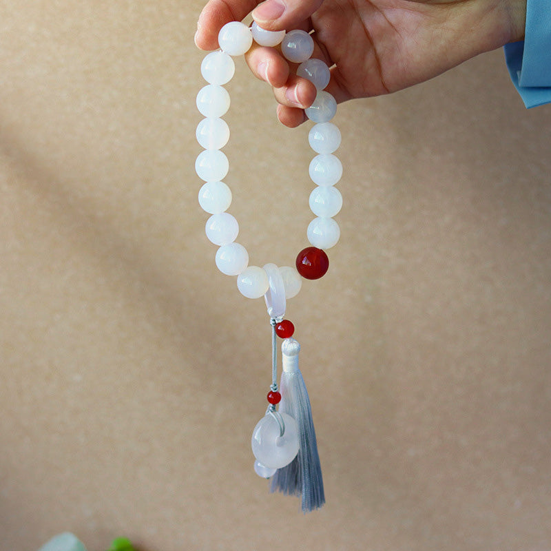 Nimara Ritual White Agate Red Agate Luck Wrist Mala Tassels Pocket Mala Car Decoration