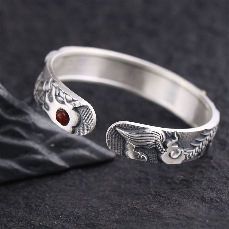 Nimara Ritual 999 Sterling Silver Dragon Strength Protection Bracelet Bangle
