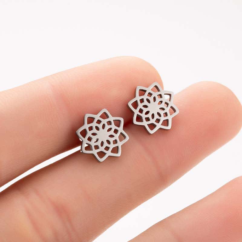Nimara Ritual Tibetan Lotus Pattern New Beginning Stud Earrings