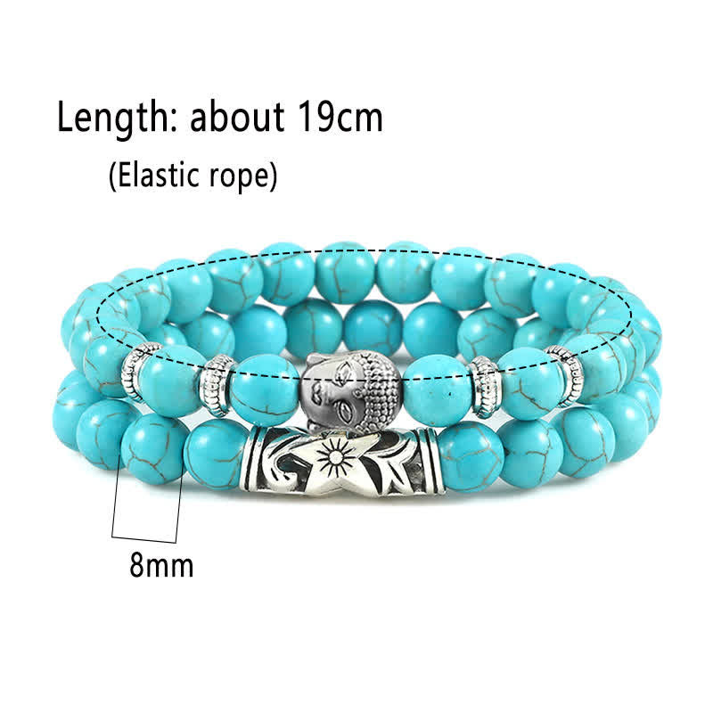 Nimara Ritual 2Pcs Natural Crystal Agate Buddha Protection Bracelet