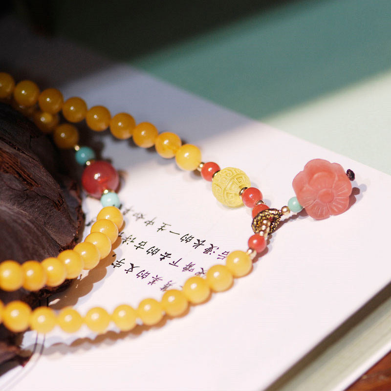 Nimara Ritual Amber Healing Balance Necklace Flower Charm Bracelet