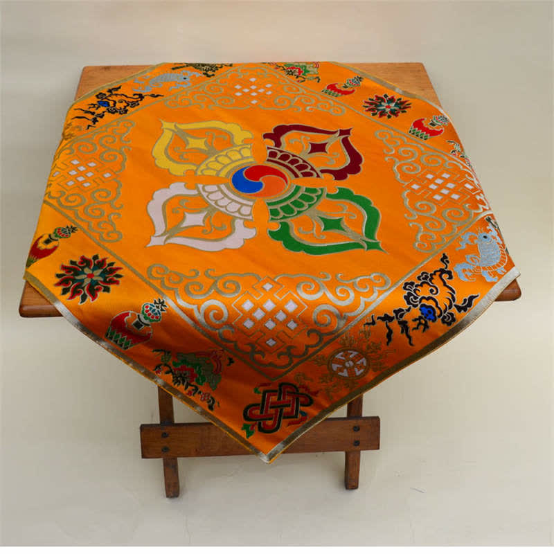 Nimara Ritual Flower Endless Knot Prayer Altar Mat Healing Meditation 8 Auspicious Symbols Mat Table Runner