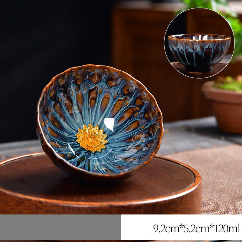 Nimara Ritual Lotus Peacock Dragon Phoenix Koi Fish Ceramic Teacup Inlaid Tea Cups 120ml