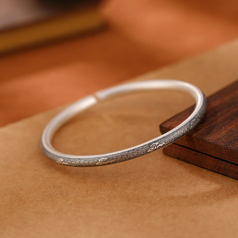 Nimara Ritual Vintage 999 Sterling Silver Auspicious Clouds Design Luck Bracelet Bangle