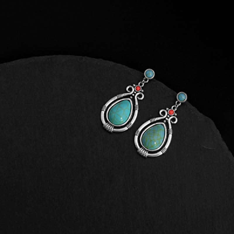 Nimara Ritual Tibet Vintage Turquoise Waterdrop Strength Drop Dangle Earrings Clips