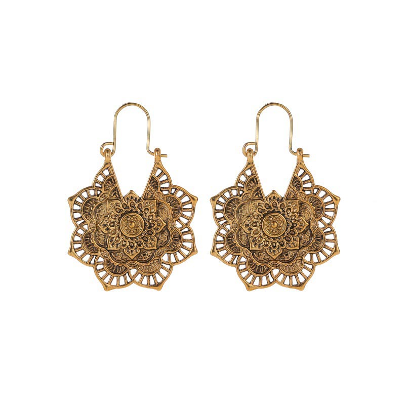 Nimara Ritual Tibetan Lotus Engraving Copper Blessing Drop Earrings