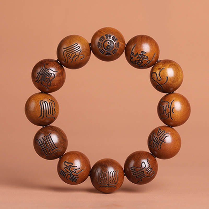 Nimara Ritual Lightning Struck Jujube Wood Yin Yang Bagua Taoist Taboo Scripture Symbol Engraved Luck Bracelet