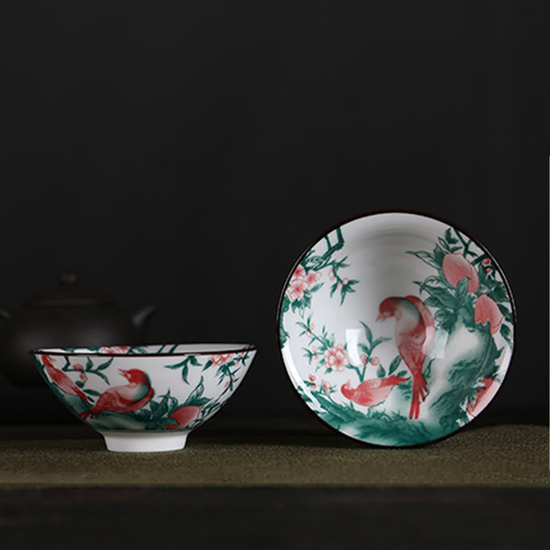 Nimara Ritual Flowers Fu Character Mountains Lotus Cherry Blossoms Ceramic Teacup Kung Fu Tea Cup
