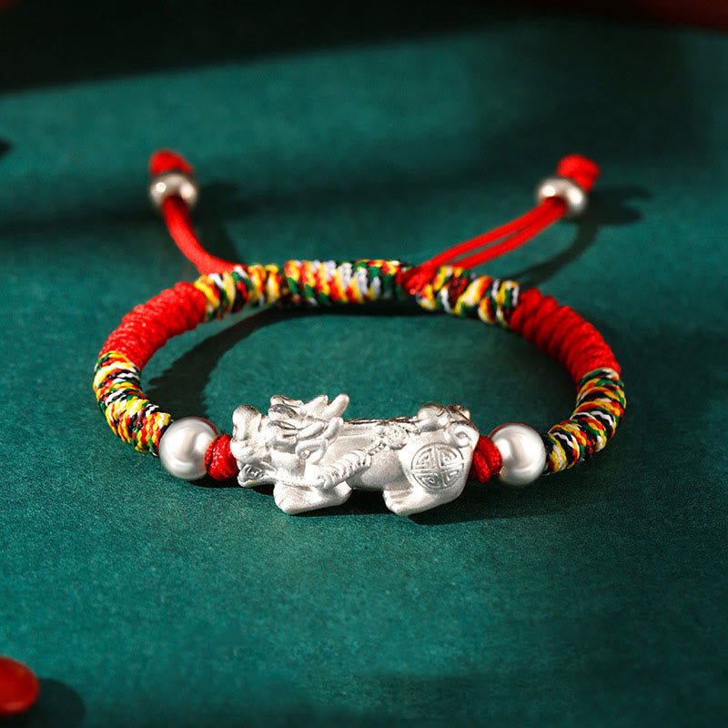 Nimara Ritual 999 Sterling Silver PiXiu Wealth King Kong Knot String Braided Kids Child Bracelet