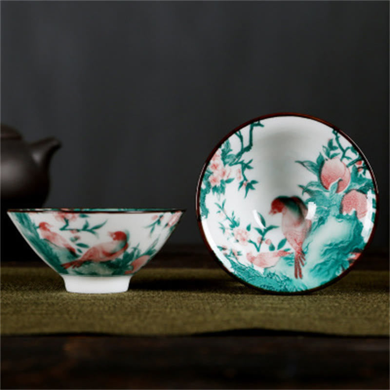 Nimara Ritual Flowers Fu Character Mountains Lotus Cherry Blossoms Ceramic Teacup Kung Fu Tea Cup