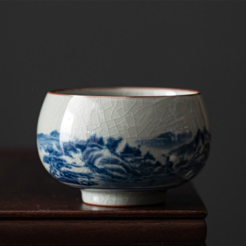 Nimara Ritual Mountain Landscape Lotus Orchid Pavilion Gathering Ceramic Teacup Kung Fu Tea Cup
