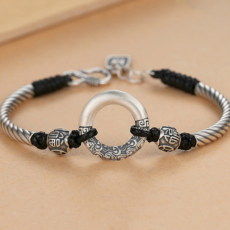 Nimara Ritual 999 Sterling Silver Fu Character Peace Buckle Copper Coin Auspicious Clouds Fortune Bracelet