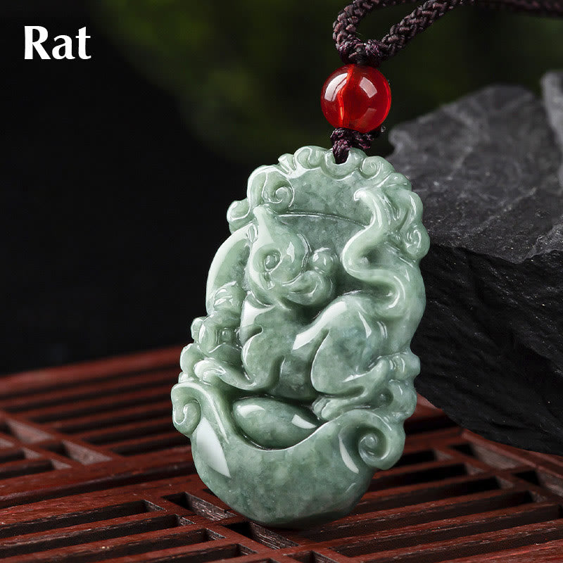 Nimara Ritual Natural Jade 12 Chinese Zodiac Prosperity Necklace Pendant