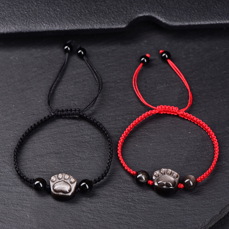 Nimara Ritual Natural Silver Sheen Obsidian Gold Sheen Obsidian Cute Cat Paw Claw Protection Rope Bracelet
