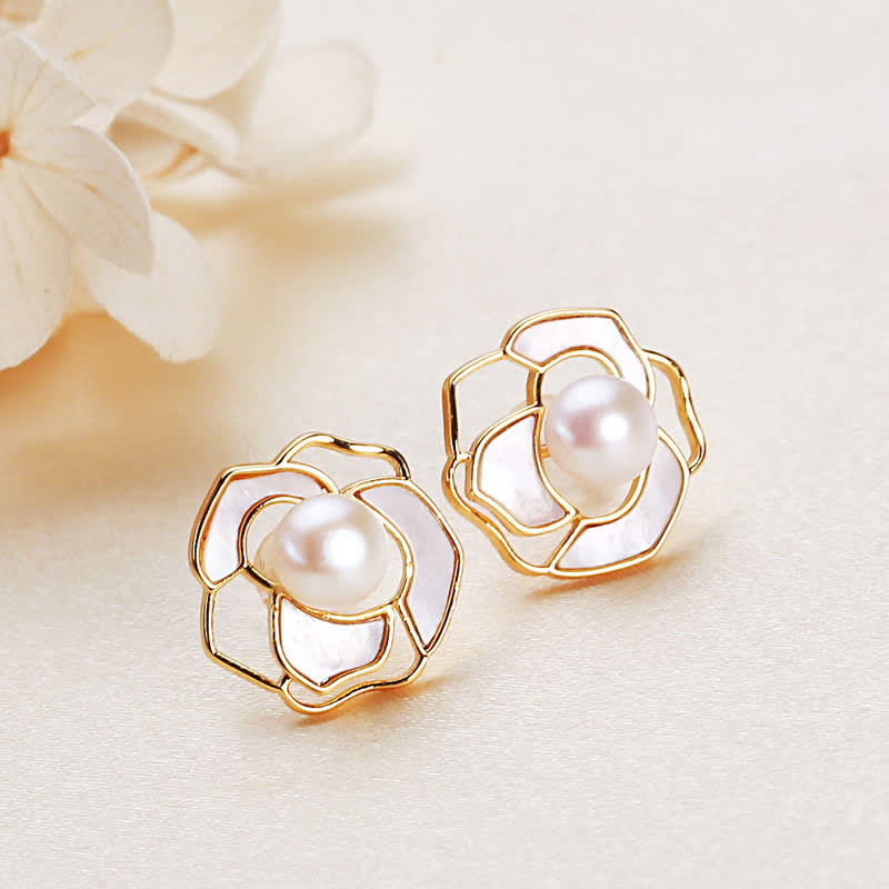Nimara Ritual 925 Sterling Silver Pearl Camellia Pattern Happiness Necklace Pendant Earrings