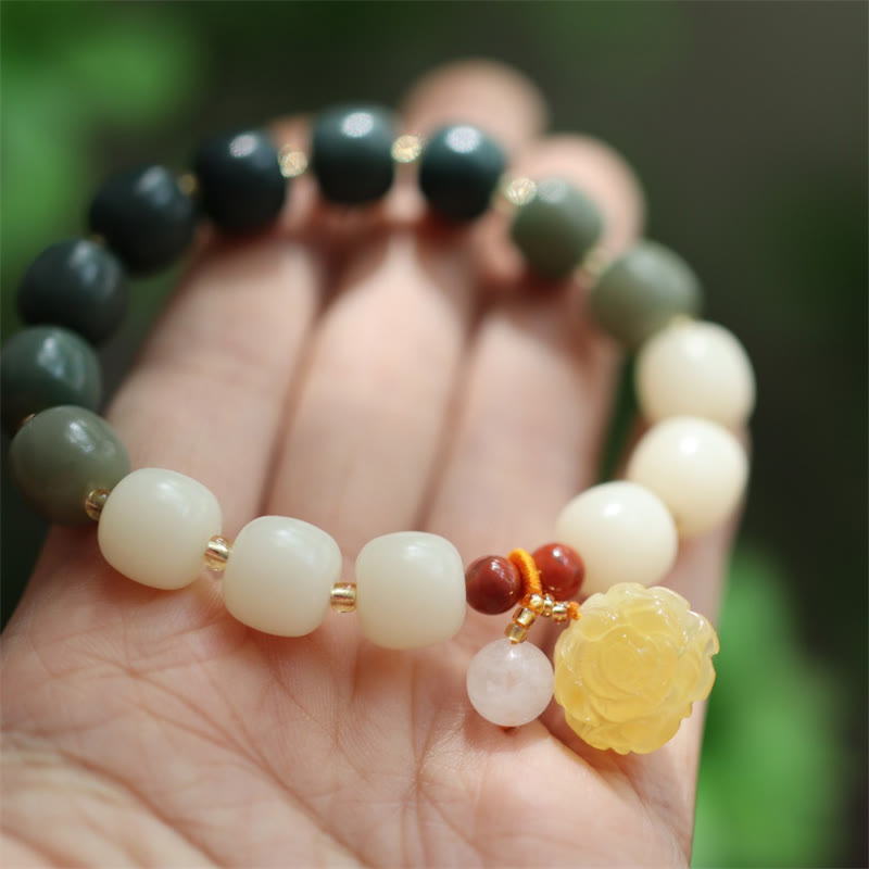 Nimara Ritual Gradient Bodhi Seed Amber Lotus Peace Bracelet
