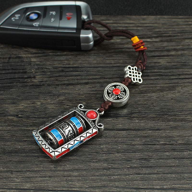 Nimara Ritual Six True Words Prayer Wheel Rotation Knot Blessing Keychain Decoration