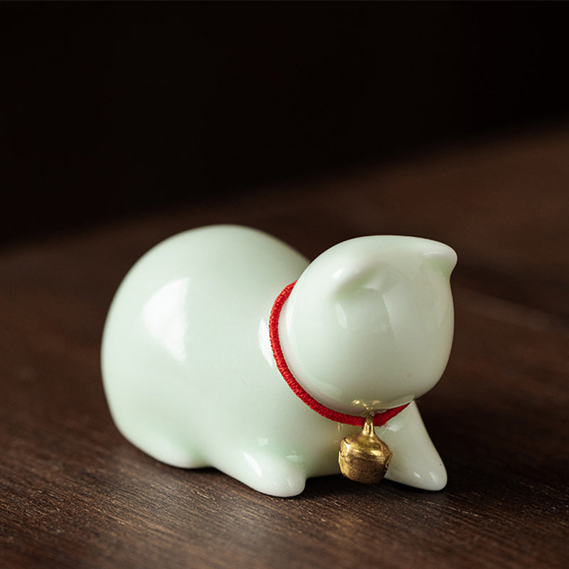 Nimara Ritual Mini Small Cute Cat Tea Pet Ceramic Home Desk Figurine Decoration