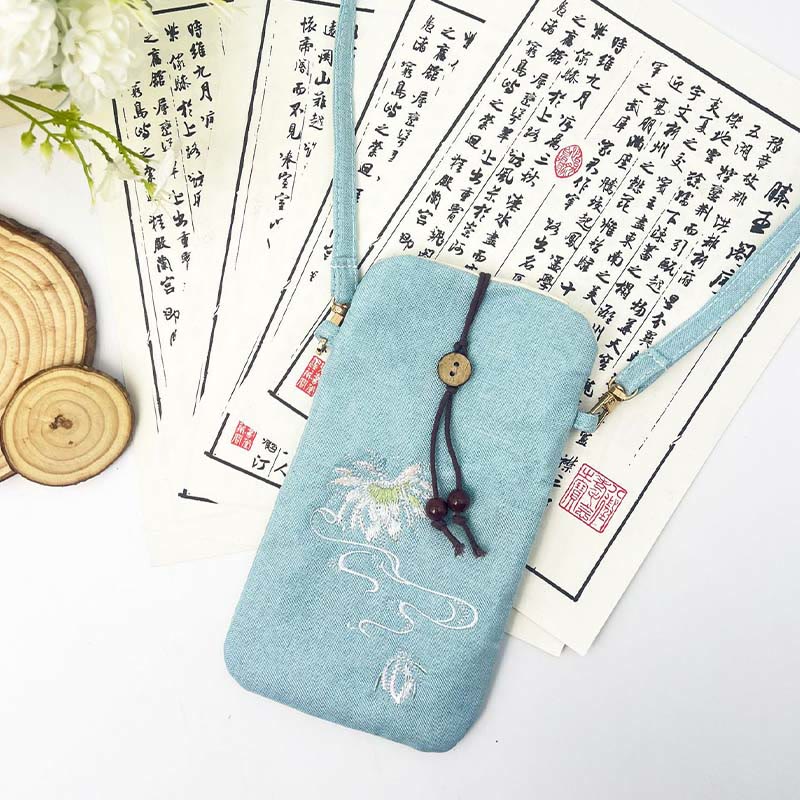 Nimara Ritual Small Embroidered Flowers Crossbody Bag Shoulder Bag Cellphone Bag 11*20cm