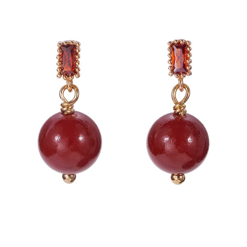Nimara Ritual 925 Sterling Silver Posts 14K Gold Filled Cinnabar Bead Zircon Calm Earrings