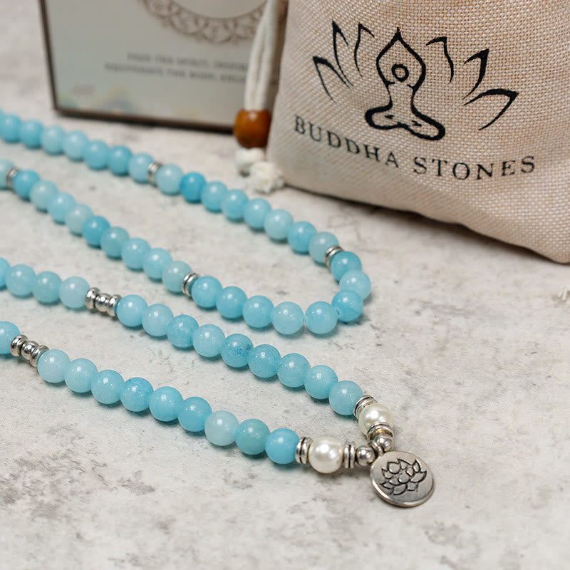 Nimara Ritual Natural Amazonite Stone Healing Lotus Mala Bracelet