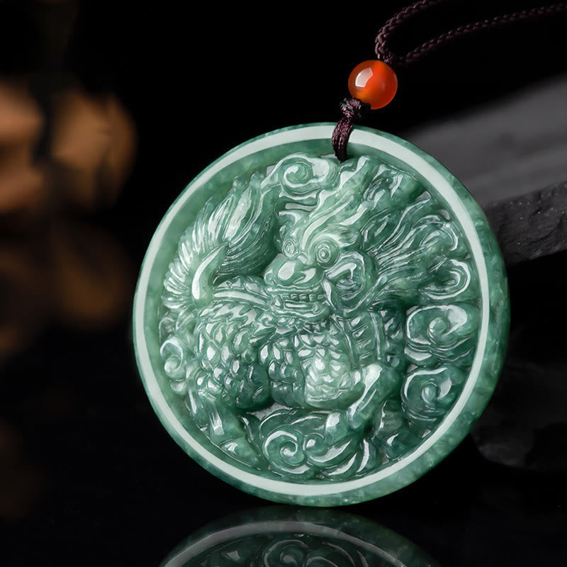 Nimara Ritual Natural Jade Kirin Abundance String Necklace Pendant
