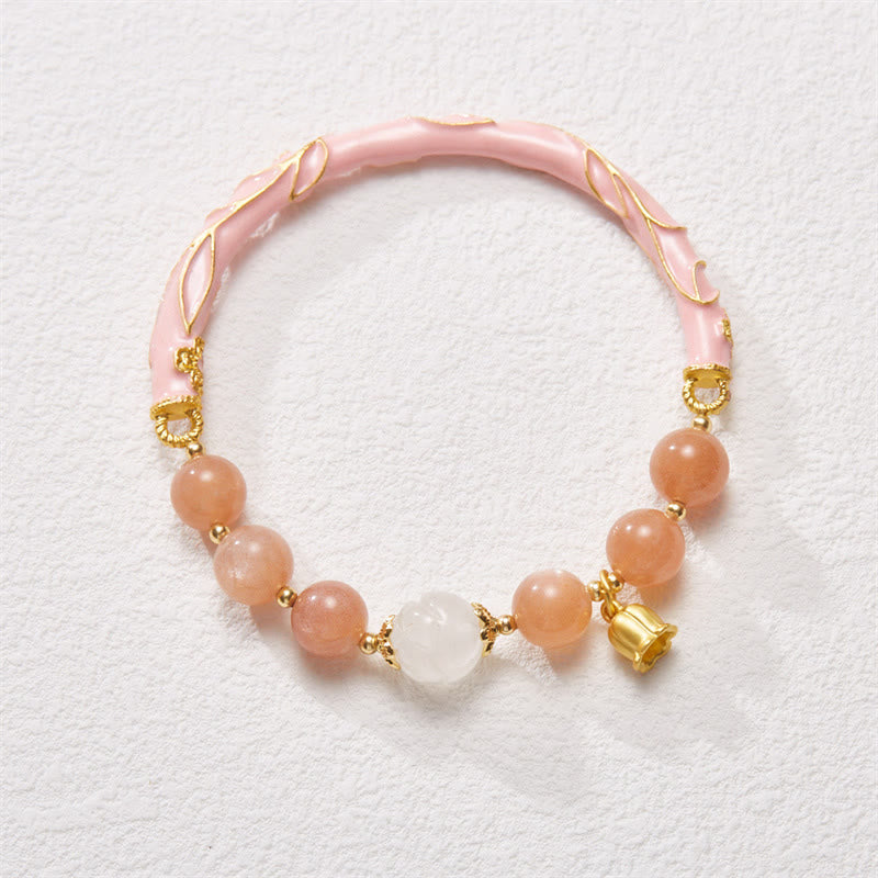 Nimara Ritual Sun Stone Golden Silk Jade Lily of the Valley Charm Positive Bracelet Bangle