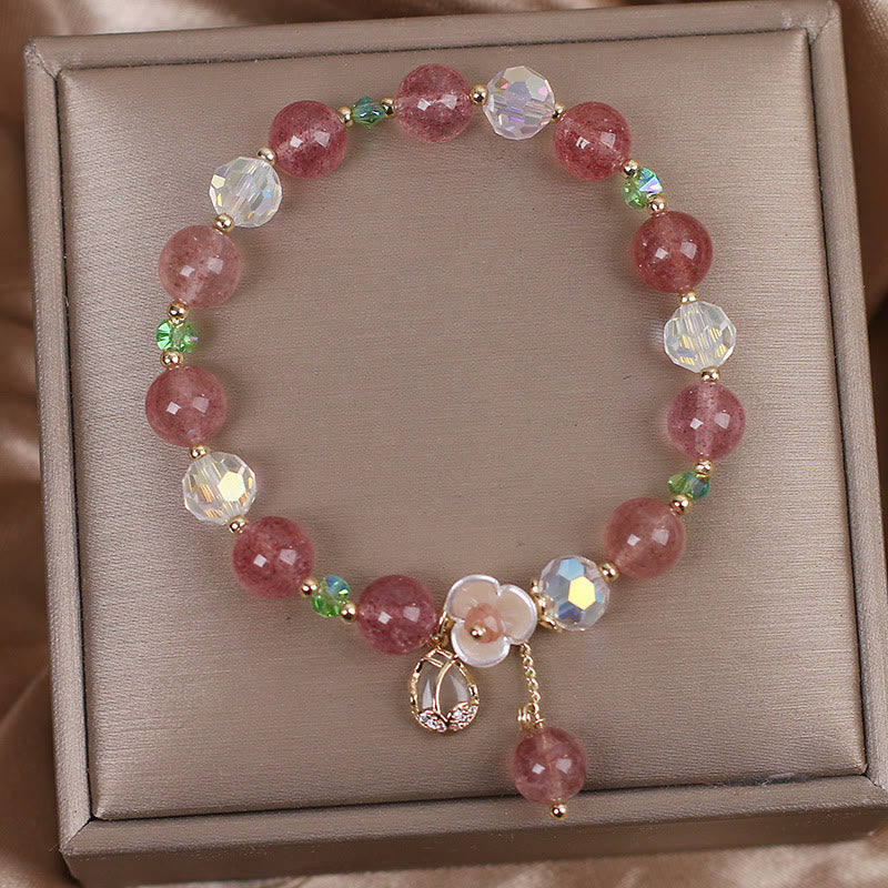 Nimara Ritual Strawberry Quartz Rutilated Quartz Fluorite Flower Healing Bracelet