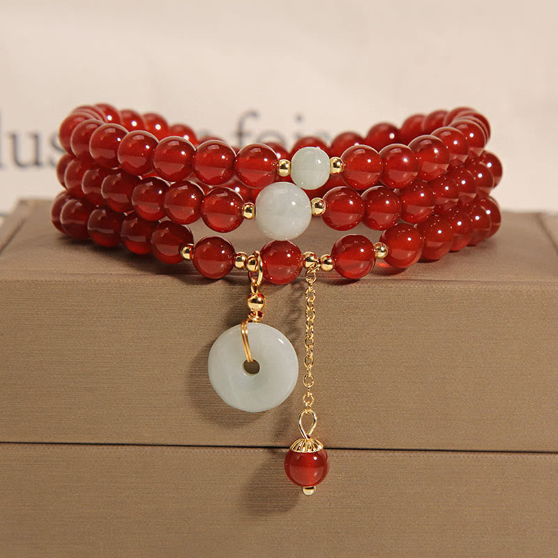 Nimara Ritual Natural Red Agate Jade Peace Buckle Calm Triple Wrap Bracelet