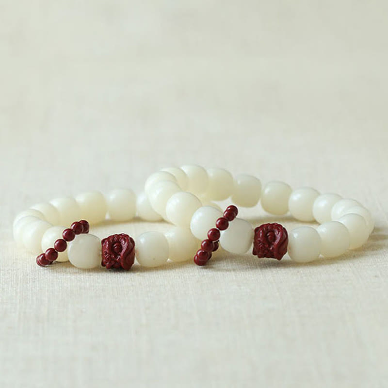 Nimara Ritual Natural Bodhi Seed Cinnabar Dancing Lion Charm Wisdom Harmony Wrist Mala