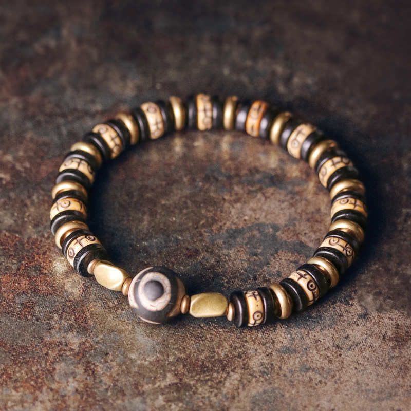 Nimara Ritual Tibetan Bone Beads Ebony Wood Strength Bracelet