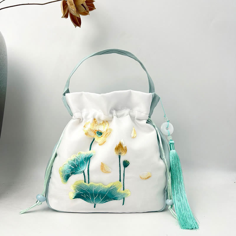 Nimara Ritual Suzhou Embroidery Rabbit Lotus Epiphyllum Peony Magnolia Silk Tote Crossbody Bag Shoulder Bag Handbag