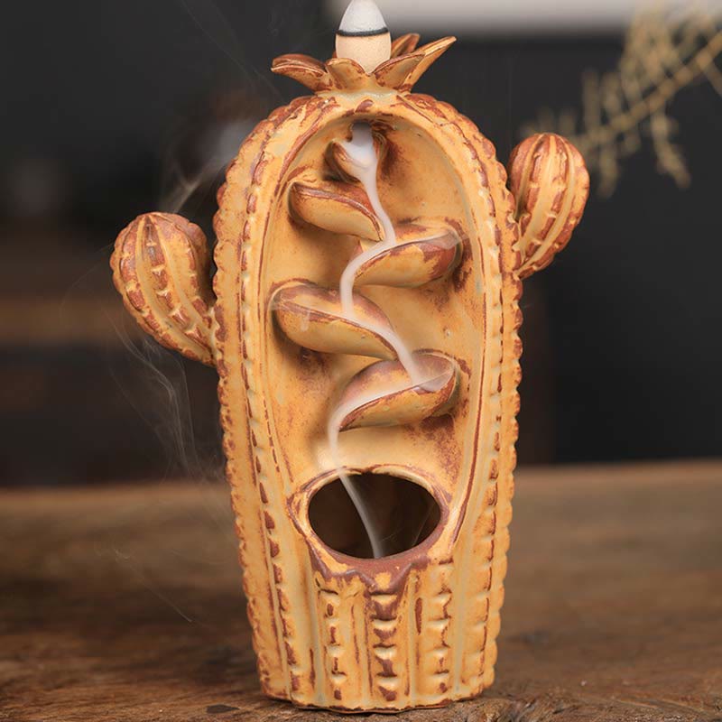 Nimara Ritual Cactus Ceramic Healing Backflow Smoke Fountain Incense Burner
