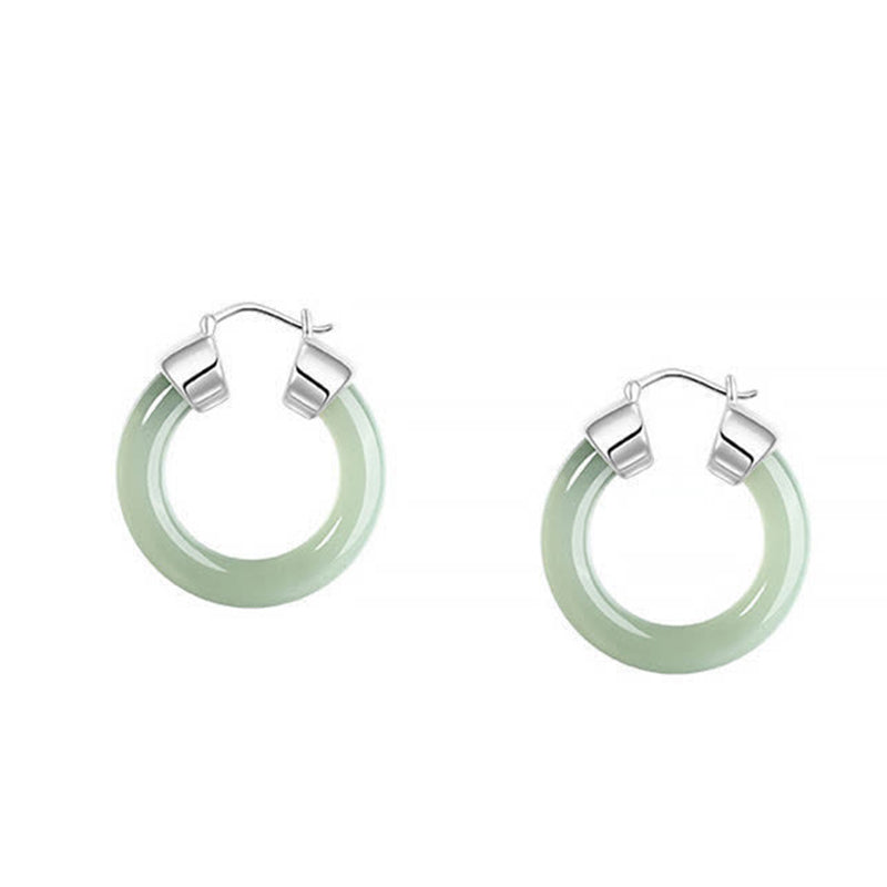 Nimara Ritual Round Jade White Jade Prosperity Earrings