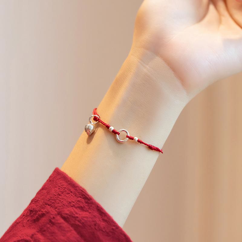 Nimara Ritual 925 Sterling Silver Lucky Fortune Peace Joy Lotus Peace Buckle Red String Bracelet