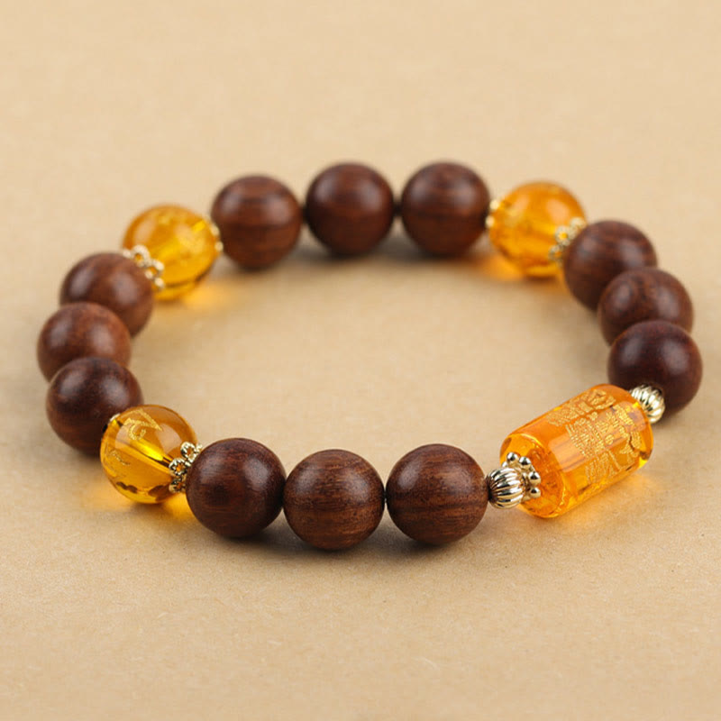 Nimara Ritual Natural Phoebe Zhennan Wood Om Mani Padme Hum God Of Wealth Crystal Protection Bracelet