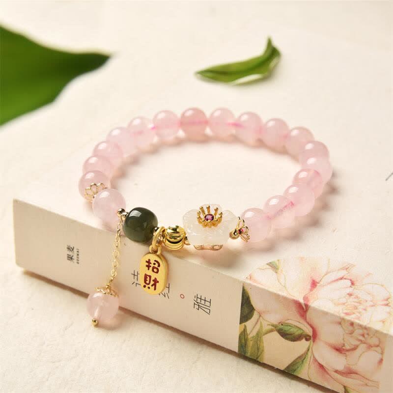 Nimara Ritual Natural Pink Crystal Jade Flower Warm Love Bracelet