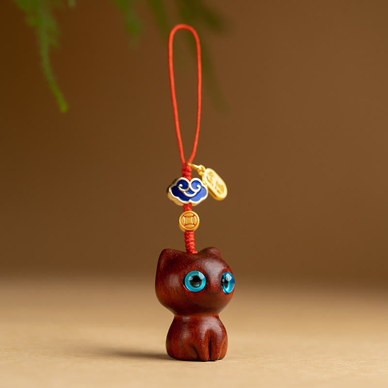 Nimara Ritual Small Leaf Red Sandalwood Ebony Wood Lucky Cat Protection Key Chain Phone Hanging Decoration