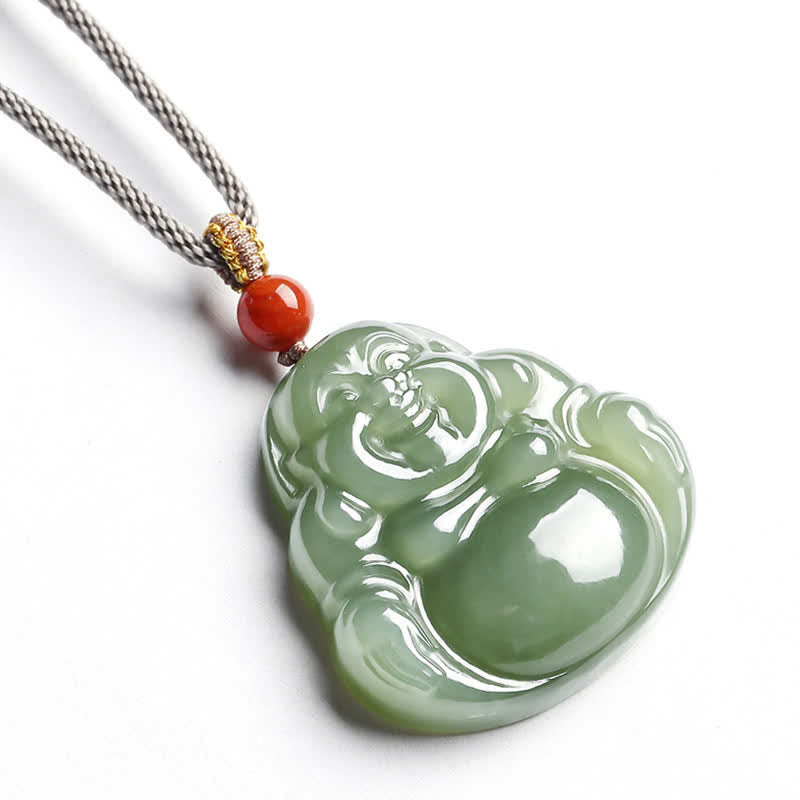 Nimara Ritual Laughing Buddha Hetian Jade Abundance Necklace String Pendant
