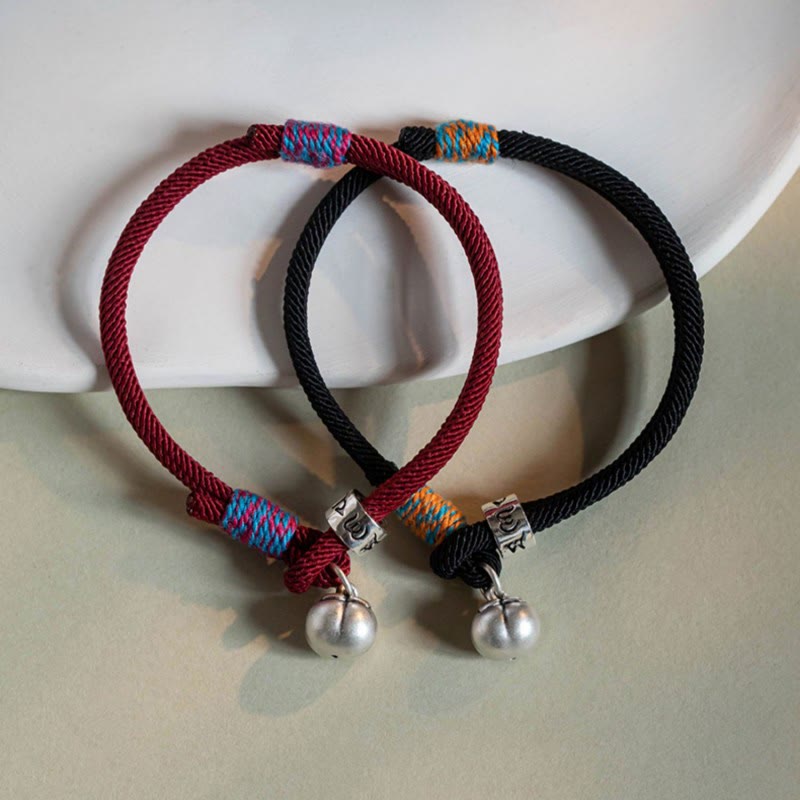 Nimara Ritual 925 Sterling Silver Tibetan Handmade Om Mani Padme Hum Persimmon Charm Luck Protection Braided Bracelet