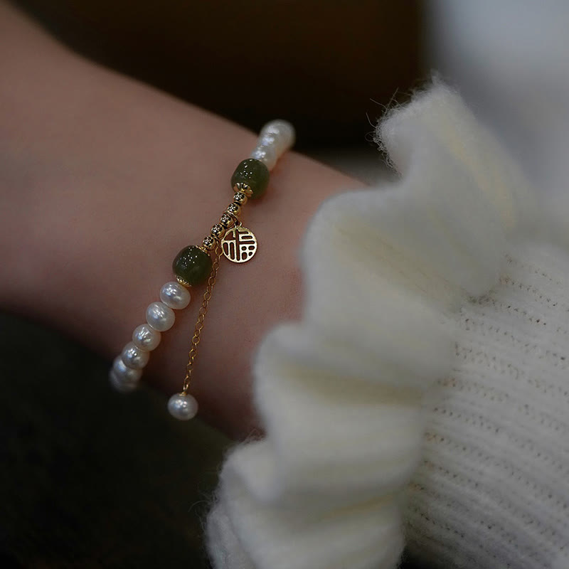 Nimara Ritual Natural Pearl Hetian Jade Happiness Wisdom Bead Bracelet