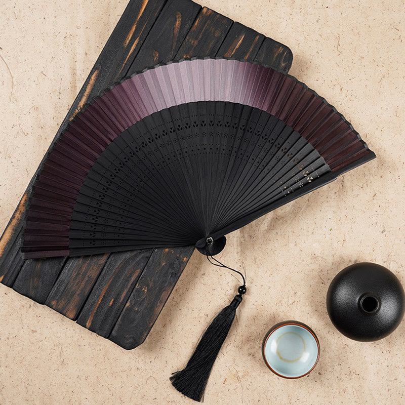 Nimara Ritual Solid Color Gradient Hollow Engraved Handheld Bamboo Folding Fan