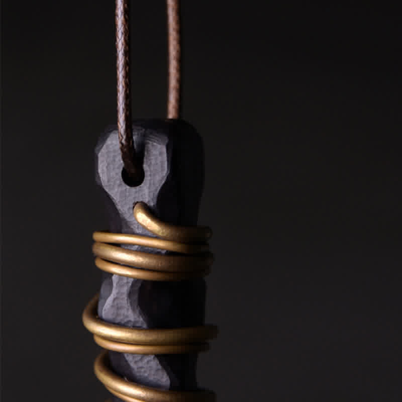 Nimara Ritual Tibet Ebony Wood Brass Balance Peace Necklace Pendant