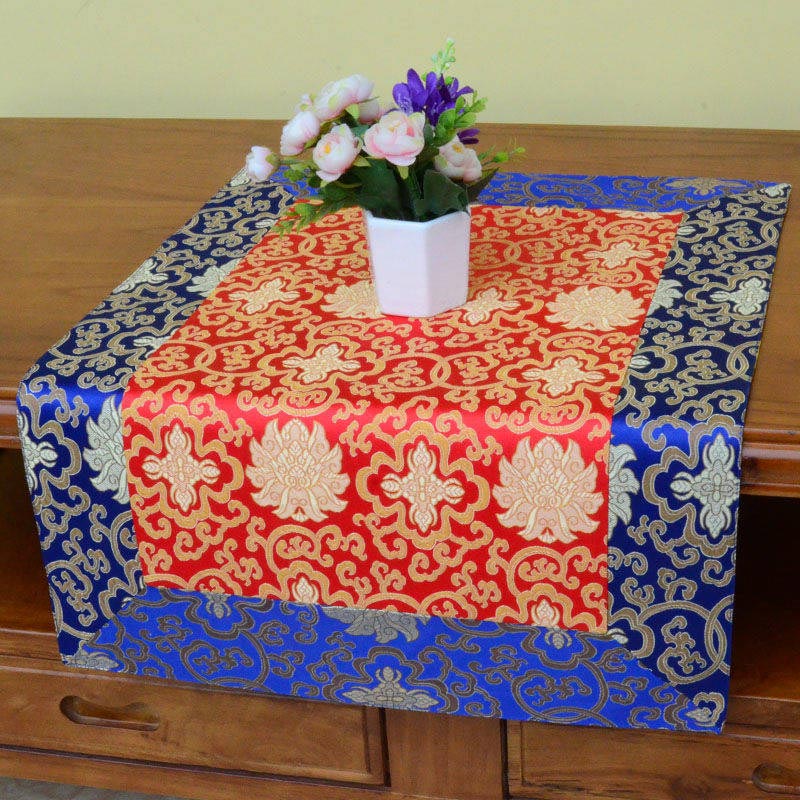 Nimara Ritual Brocade Prayer Altar Flower Vajra Dragon Pattern Auspicious Symbols Table Runner